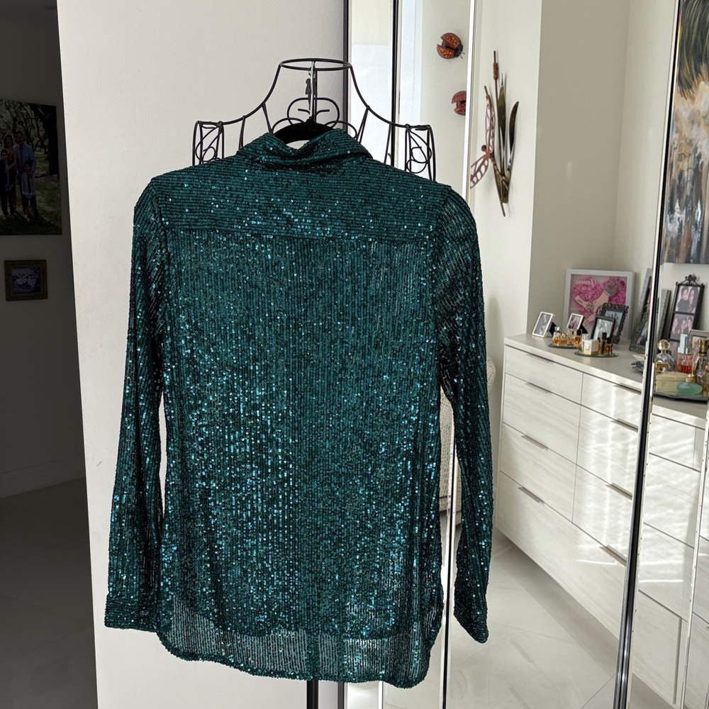 Catherine Malandrino Teal Sequin Blouse - Picture 5 of 8